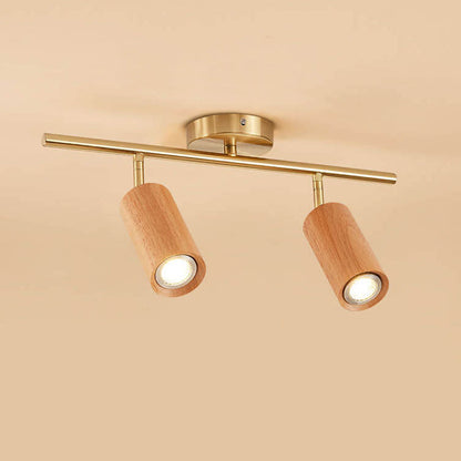 Modern Minimalist Walnut Wood Spotlight Linear Track Rubberwood Iron LED Semi-Flush Mount Ceiling Light for Living Room