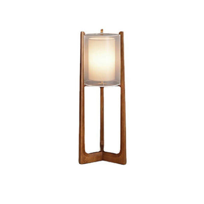 Traditional Japanese Solid Wood Brass Fabric Column 1-Light Standing Floor Lamp For Living Room And Bedroom