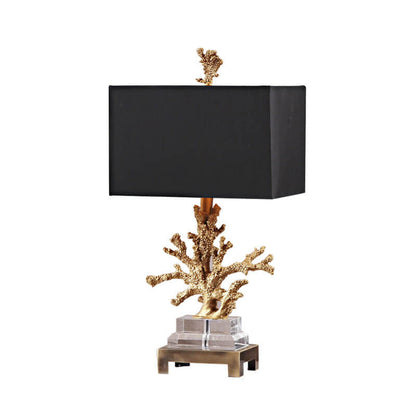 Modern Art Deco Linen Resin Crystal Coral Base 1-Light Table Lamp For Bedroom
