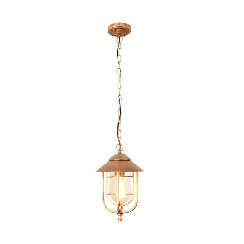 Contemporary Industrial Aluminum Glass Cage 1-Light Outdoor Waterproof Pendant Light For Living Room & Bedroom & Outdoor