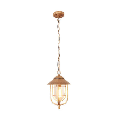Contemporary Industrial Aluminum Glass Cage 1-Light Outdoor Waterproof Pendant Light For Living Room & Bedroom & Outdoor