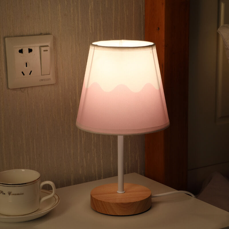 Contemporary Nordic Solid Wood Fabric Cone LED Table Lamp For Living Room & Bedroom