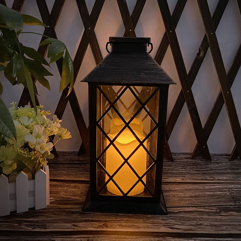 Traditional Vintage Solar Quadrangle Palace Light Iron Glass LED Outdoor Light For Garden