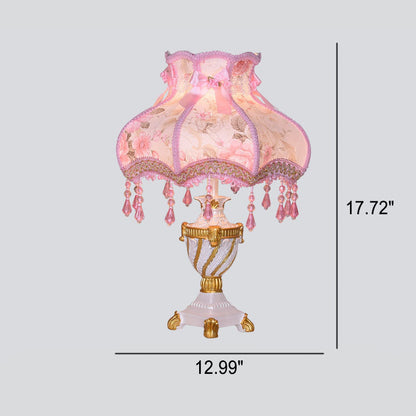 European Luxury  Fabric Lace Resin 1-Light Table Lamp