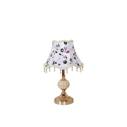 Traditional Vintage Fabric Floral Glass Hardware Plating 1-Light Table Lamp for Bedroom