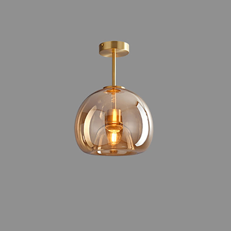 Contemporary Nordic Round Glass Iron Ball 1-Light Semi-Flush Mount Ceiling Light for Living Room