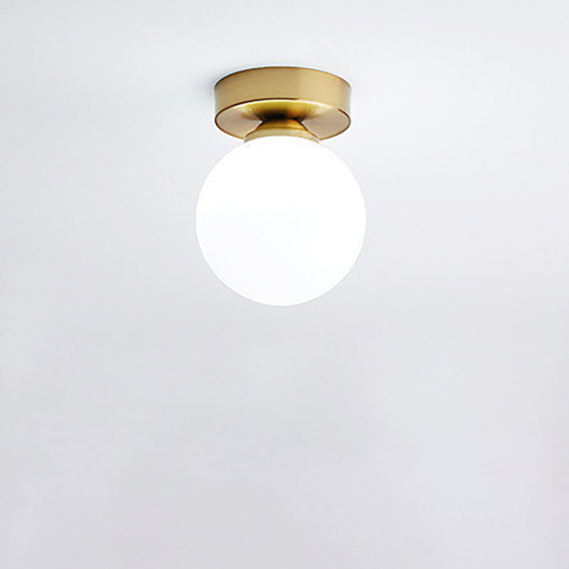 Modern Minimalist Glass Round Ball 1-Light Semi-Flush Mount Ceiling Light For Hallway