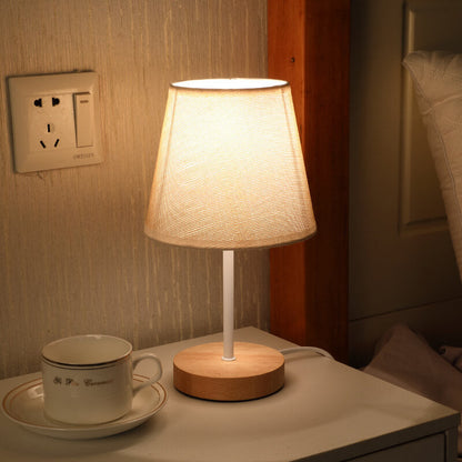 Contemporary Nordic Solid Wood Fabric Cone LED Table Lamp For Living Room & Bedroom