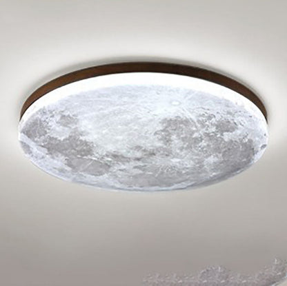 Modern Minimalist Moon Round Hardware PVC Acrylic LED Flush Mount Ceiling Light For Living Room