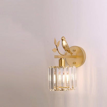 Traditional Vintage Iron Glass Round Bird 1-Light Wall Sconce Lamp for Living Room