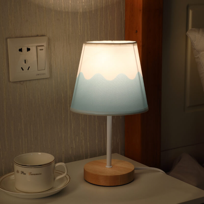 Contemporary Nordic Solid Wood Fabric Cone LED Table Lamp For Living Room & Bedroom