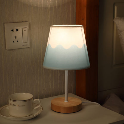 Contemporary Nordic Solid Wood Fabric Cone LED Table Lamp For Living Room & Bedroom