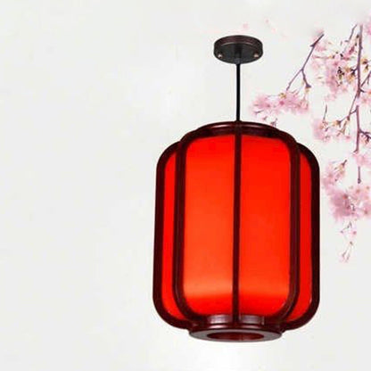 Traditional Chinese Faux Sheepskin Wooden Lantern Round 1-Light Pendant Light for Living Room