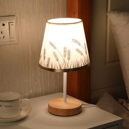 Contemporary Nordic Solid Wood Fabric Cone LED Table Lamp For Living Room & Bedroom