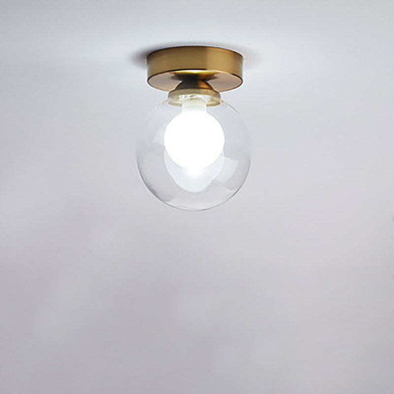 Modern Minimalist Glass Round Ball 1-Light Semi-Flush Mount Ceiling Light For Hallway