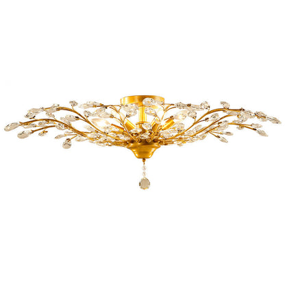 Traditional European Branch Iron Crystal 4/5/6 Light Semi-Flush Mount Ceiling Light For Living Room