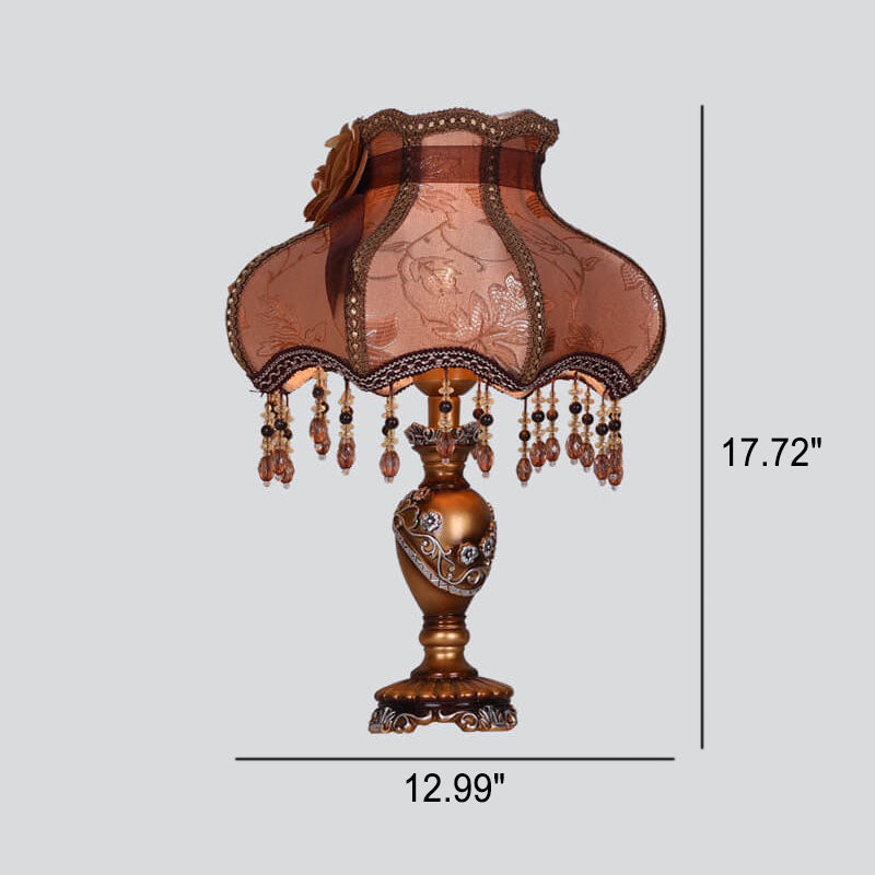 European Luxury  Fabric Lace Resin 1-Light Table Lamp