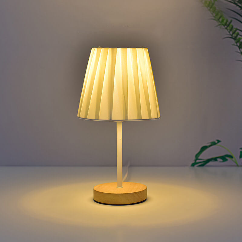 Contemporary Nordic Solid Wood Fabric Cone LED Table Lamp For Living Room & Bedroom