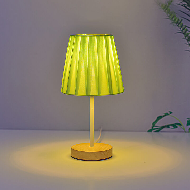 Contemporary Nordic Solid Wood Fabric Cone LED Table Lamp For Living Room & Bedroom