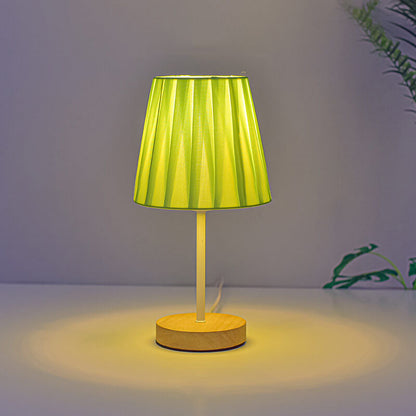 Contemporary Nordic Solid Wood Fabric Cone LED Table Lamp For Living Room & Bedroom