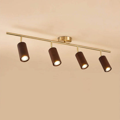 Modern Minimalist Walnut Wood Spotlight Linear Track Rubberwood Iron LED Semi-Flush Mount Ceiling Light for Living Room
