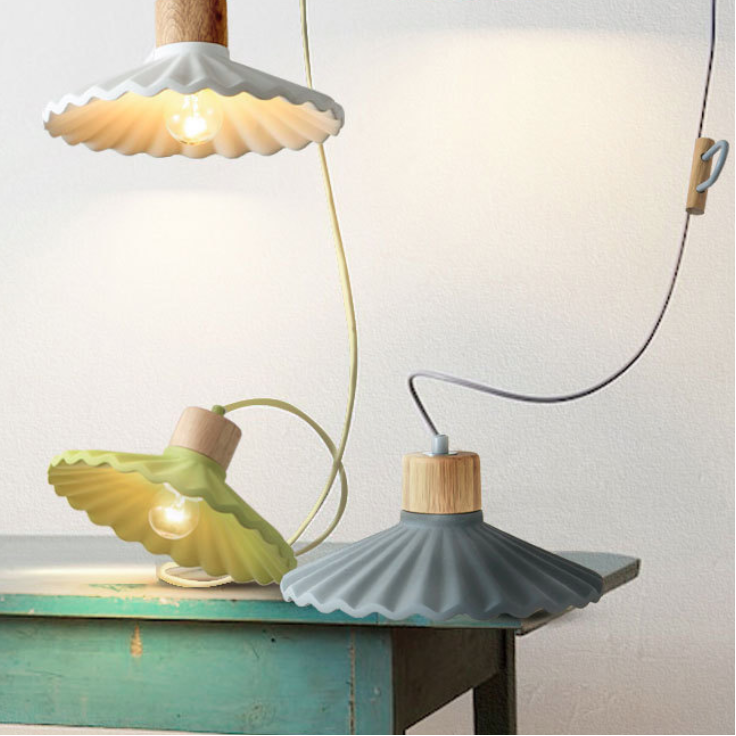 Modern Macaron Cement Scalloped Shade 1-Light Pendant Light for Living Room