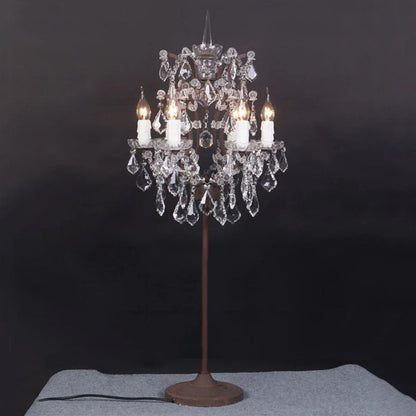 Traditional Vintage Crystal Candelabra Rust 6-Light Table Lamp For Living Room