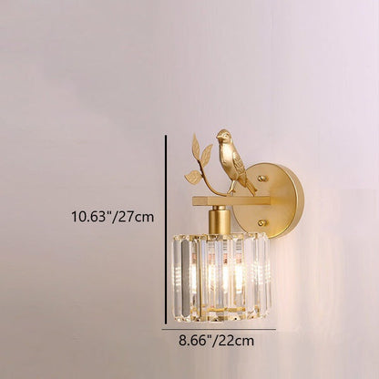 Traditional Vintage Iron Glass Round Bird 1-Light Wall Sconce Lamp for Living Room