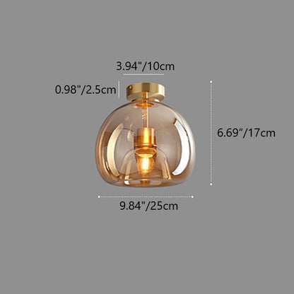 Contemporary Nordic Round Glass Iron Ball 1-Light Semi-Flush Mount Ceiling Light for Living Room